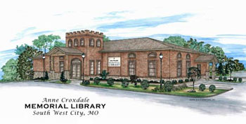 Anne Croxdale Memorial Library located across from the bank in Southwest City, Missouri